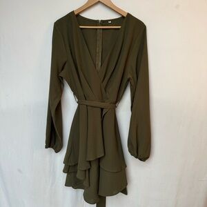 Elegant Olive Green Wrap Dress